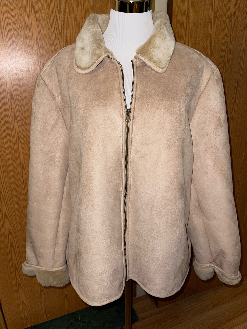 Men's Tan Shearling Bomber Jacket with Zip-Front